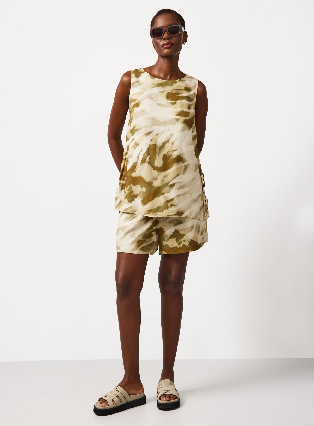 Neutral Leaf Print Sleeveless Co-ord Top 10 - Image 2 thumbnail