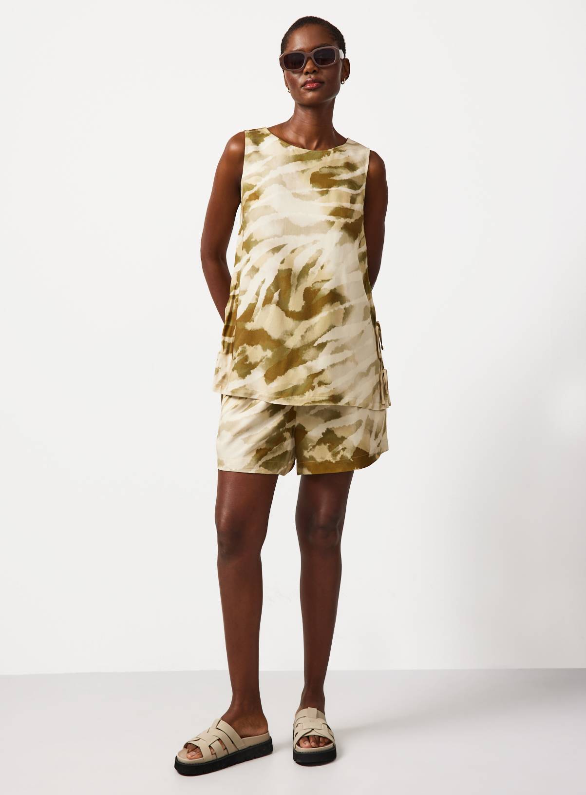 Neutral Leaf Print Sleeveless Co-ord Top 10 - Image 2