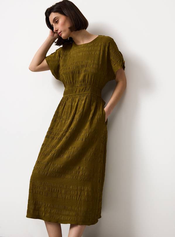 Khaki Shirred Waisted Midi Dress 12