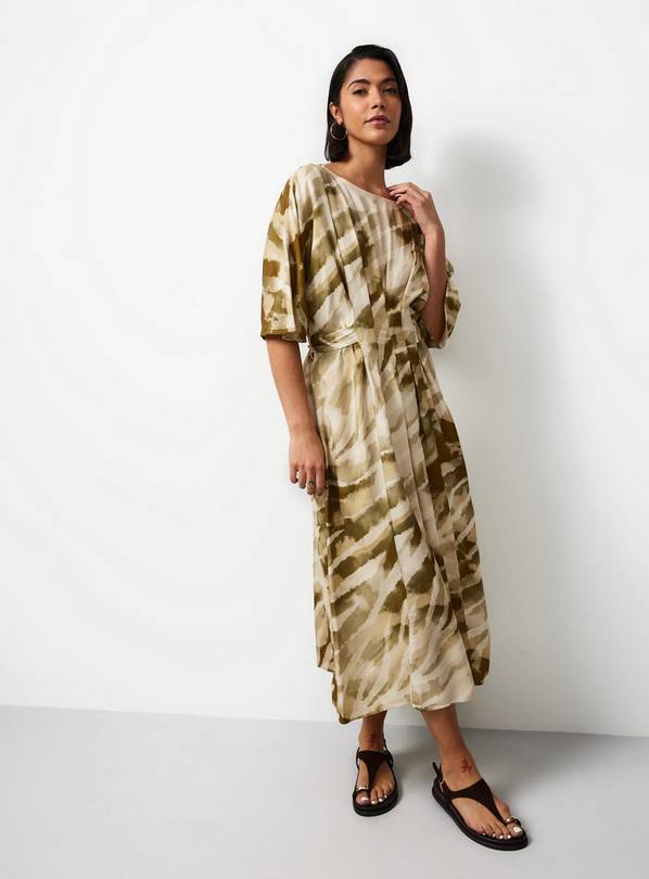 Neutral Print Pleated Waisted Midaxi Dress 10
