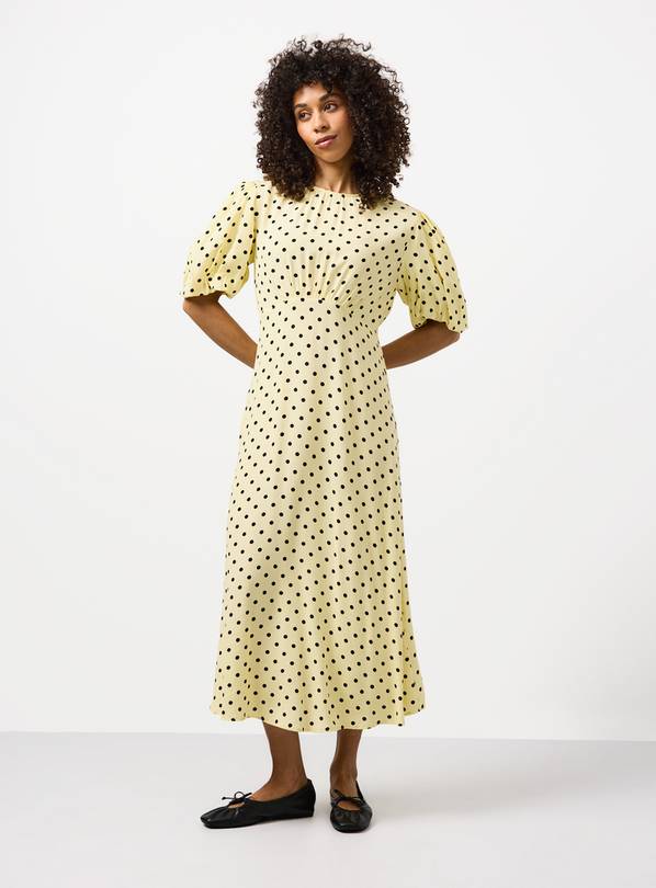 Buy Light Yellow Polka Dot Print Midaxi Dress 12 | Workwear | Tu