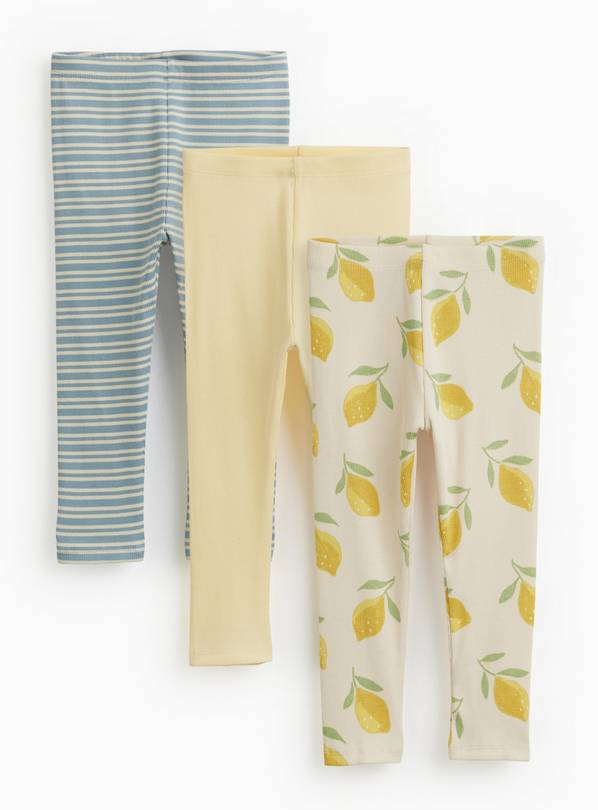 Lemon Theme Ribbed Leggings 3 Pack 1-2 years