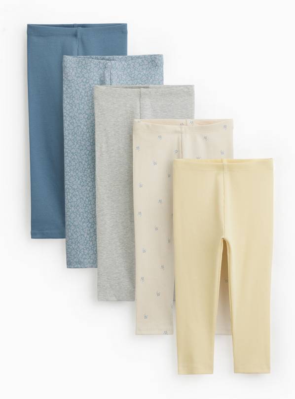 Blue & Yellow Ribbed Leggings 5 Pack 3-4 years