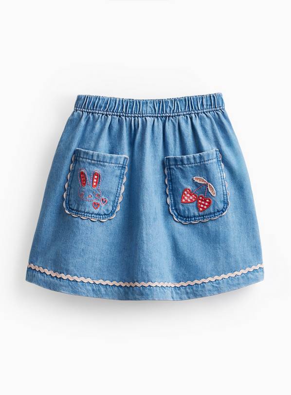 Denim Embroidered Pockets Skirt & Cycle Shorts Set 3-4 years