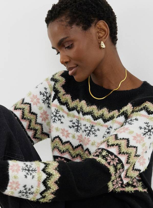 JD WILLIAMS Zig Zag Tinsel Fairisle Jumper 28-30