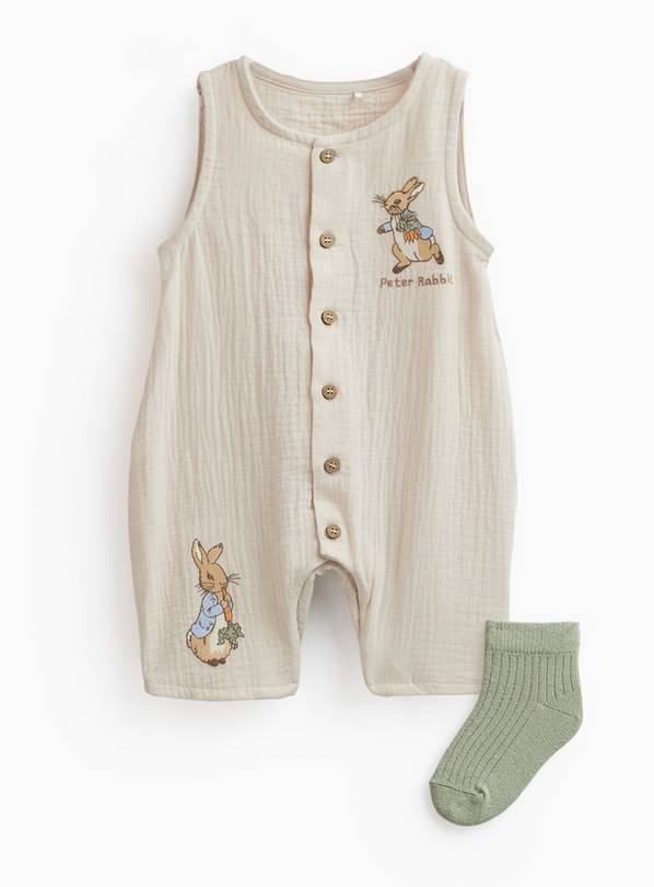 Beige Peter Rabbit Romper & Socks Set 9-12 months