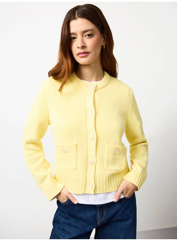 Yellow Boxy Contrast Button Cardigan XL