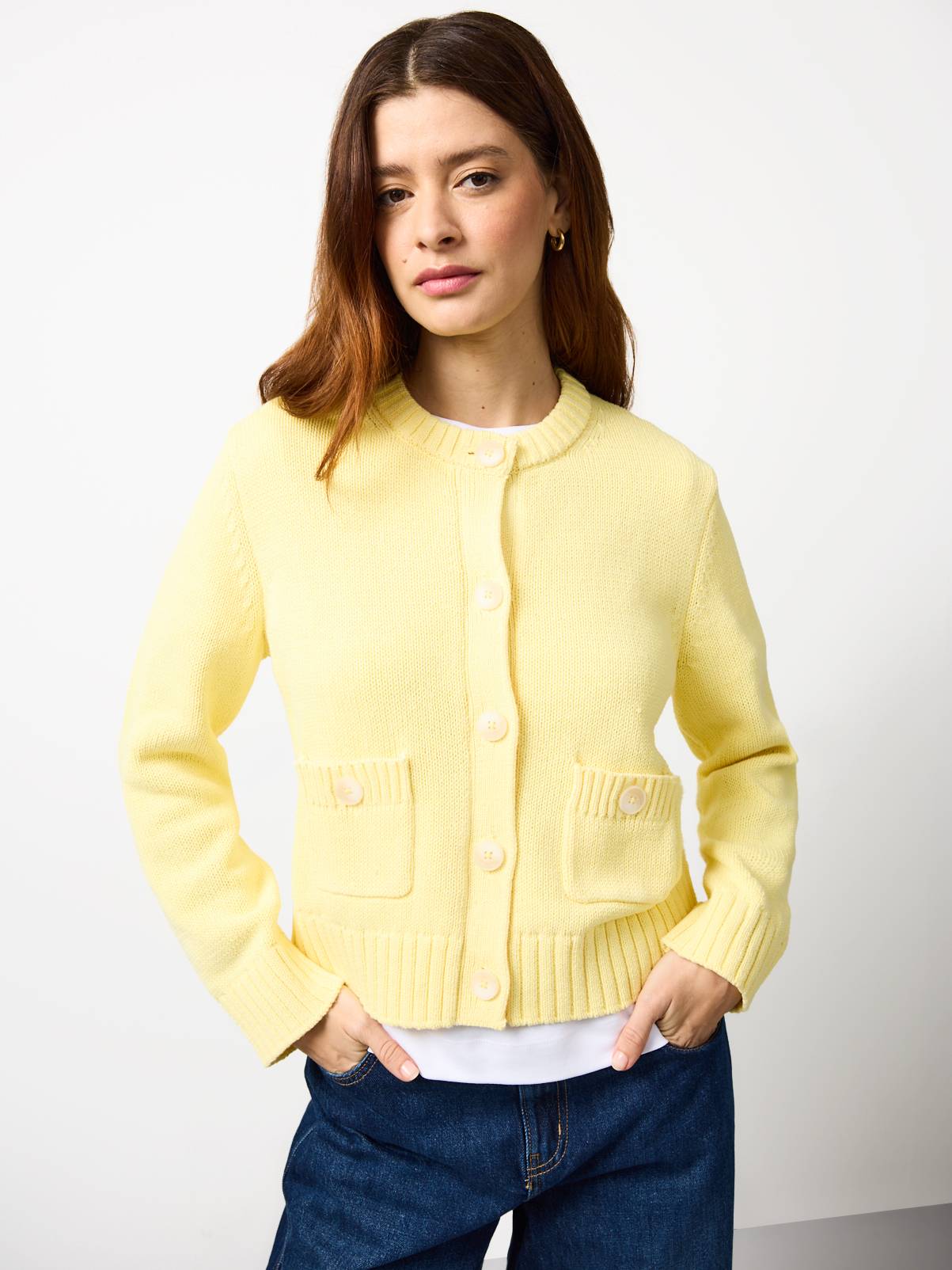 Yellow Boxy Contrast Button Cardigan S - Image 1