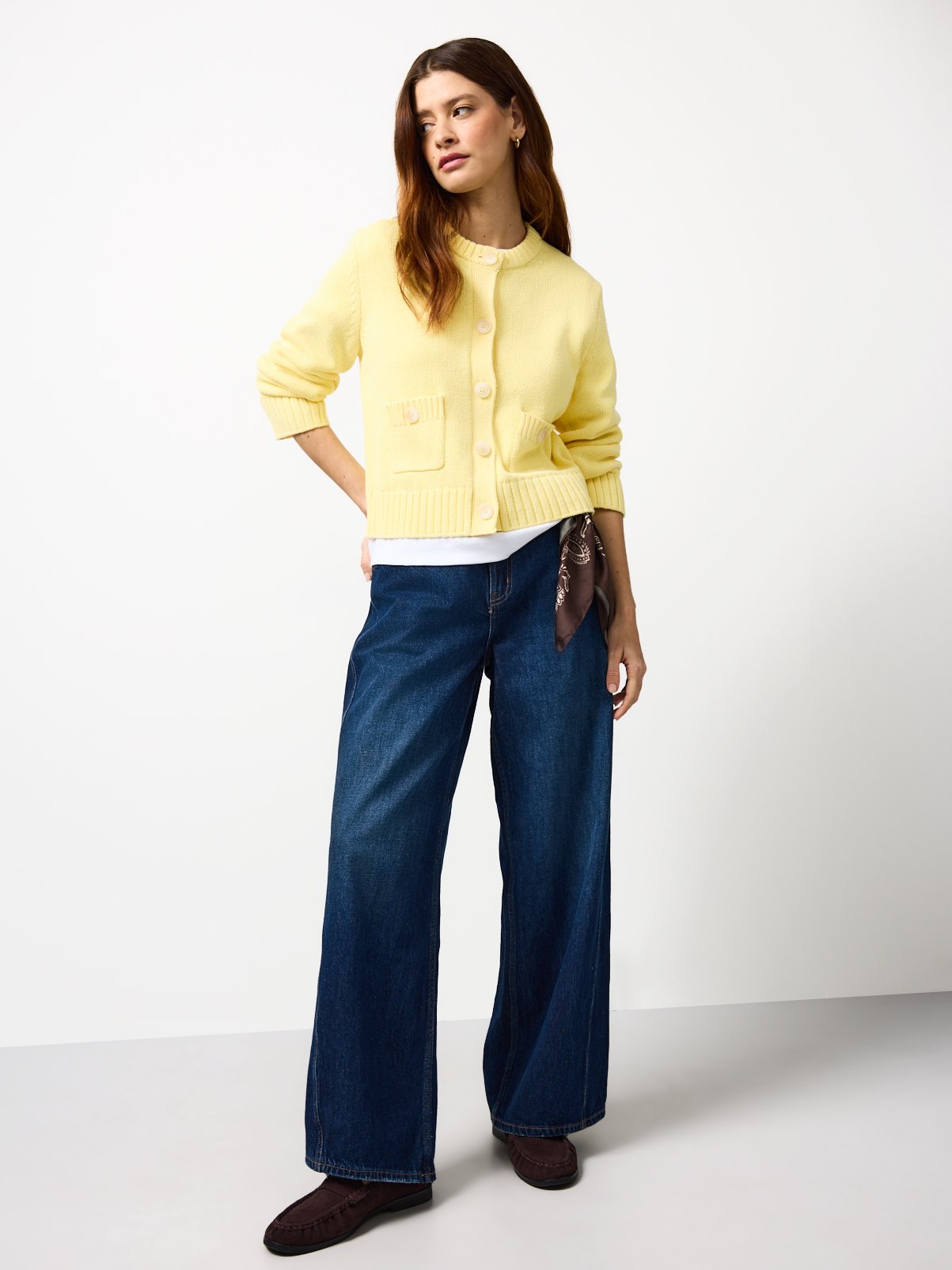 Yellow Boxy Contrast Button Cardigan S - Image 2 thumbnail