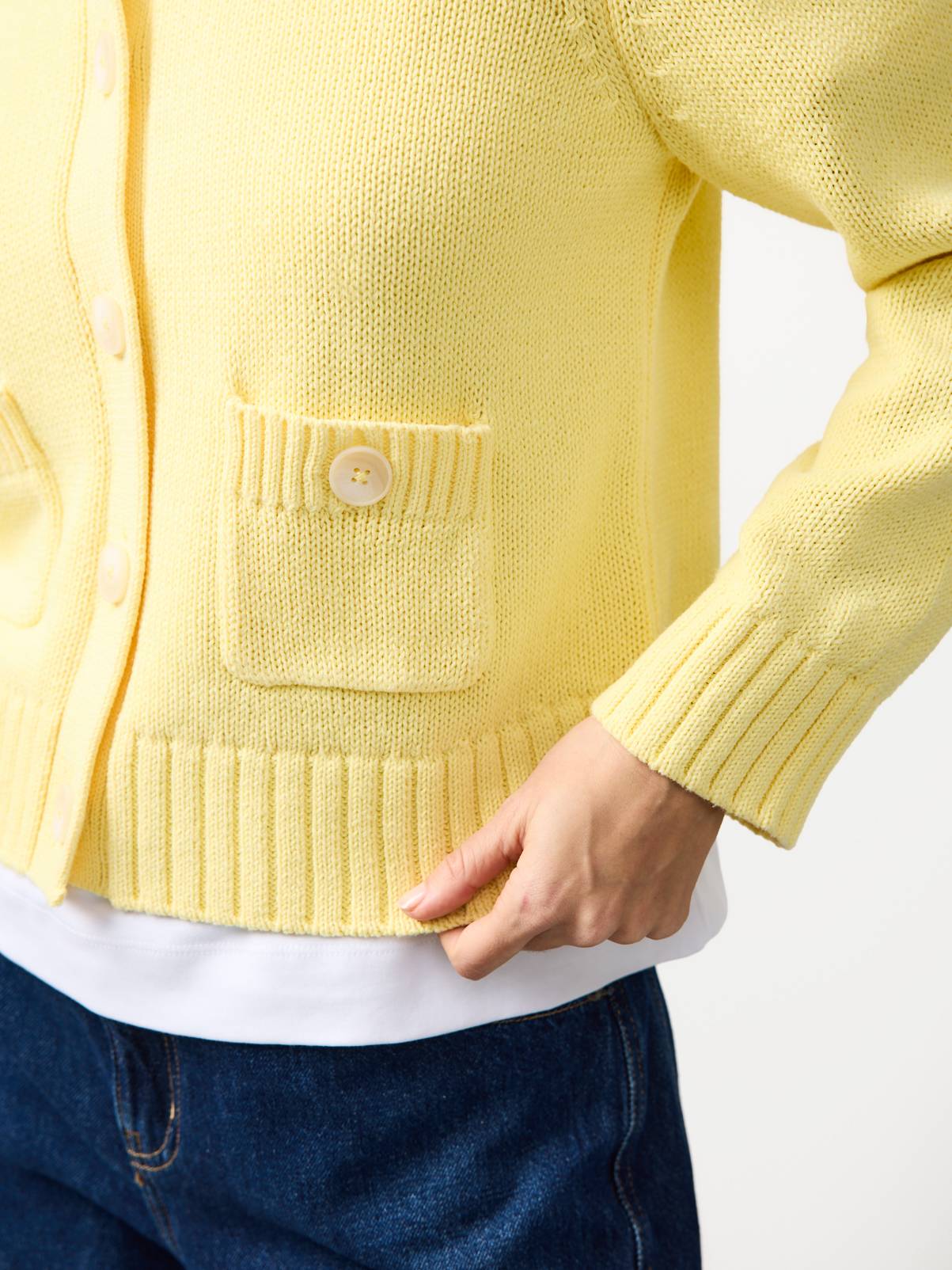 Yellow Boxy Contrast Button Cardigan S - Image 3