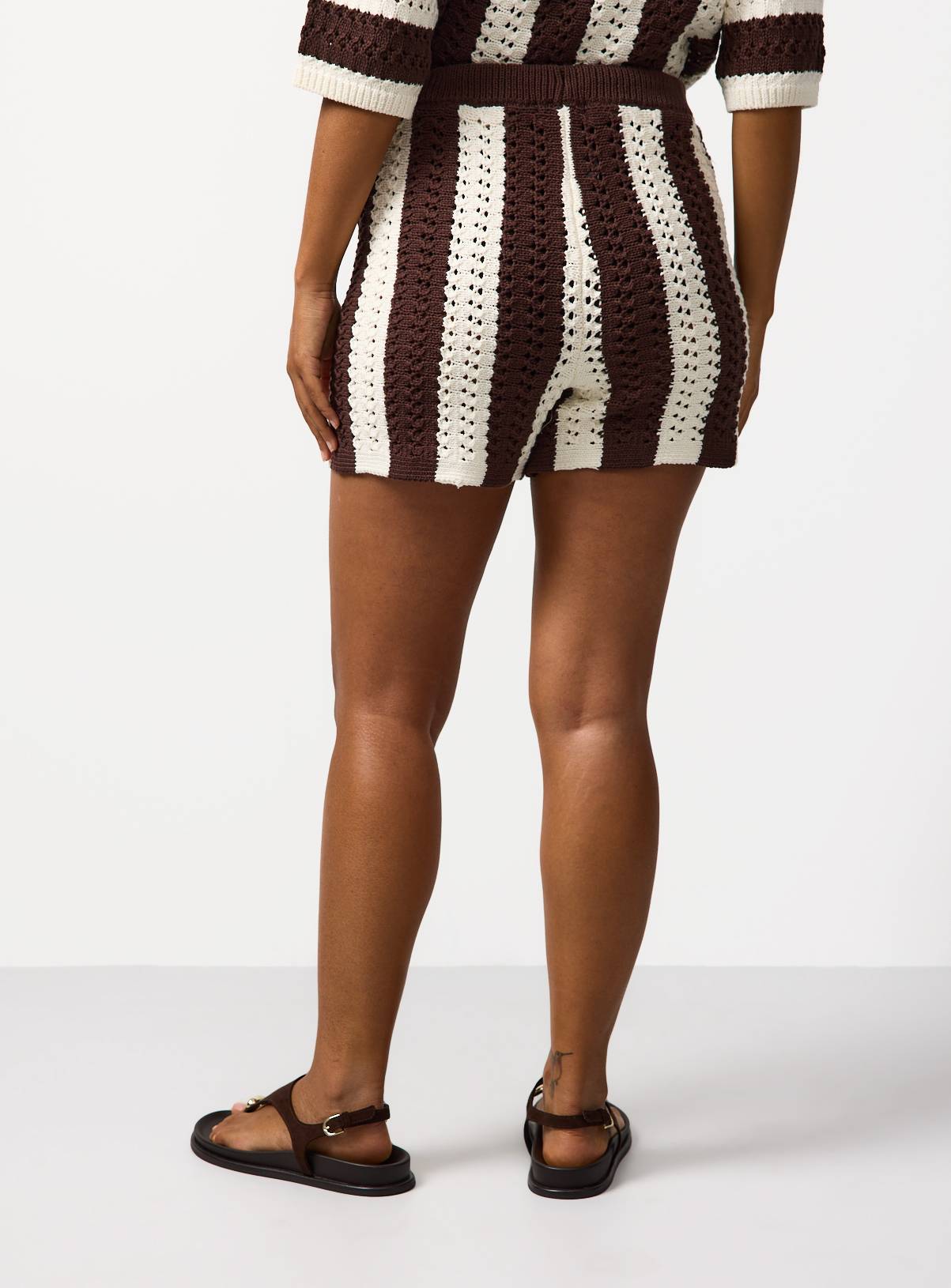Brown Vertical Stripe Crochet Co-ord Shorts XS - Image 4