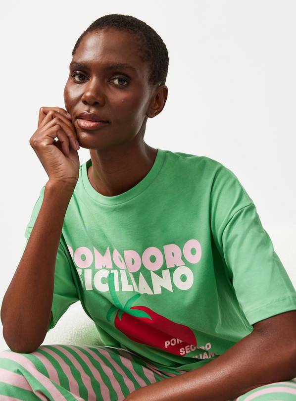 Green Pomodoro Print Oversized Fit Pyjamas XS