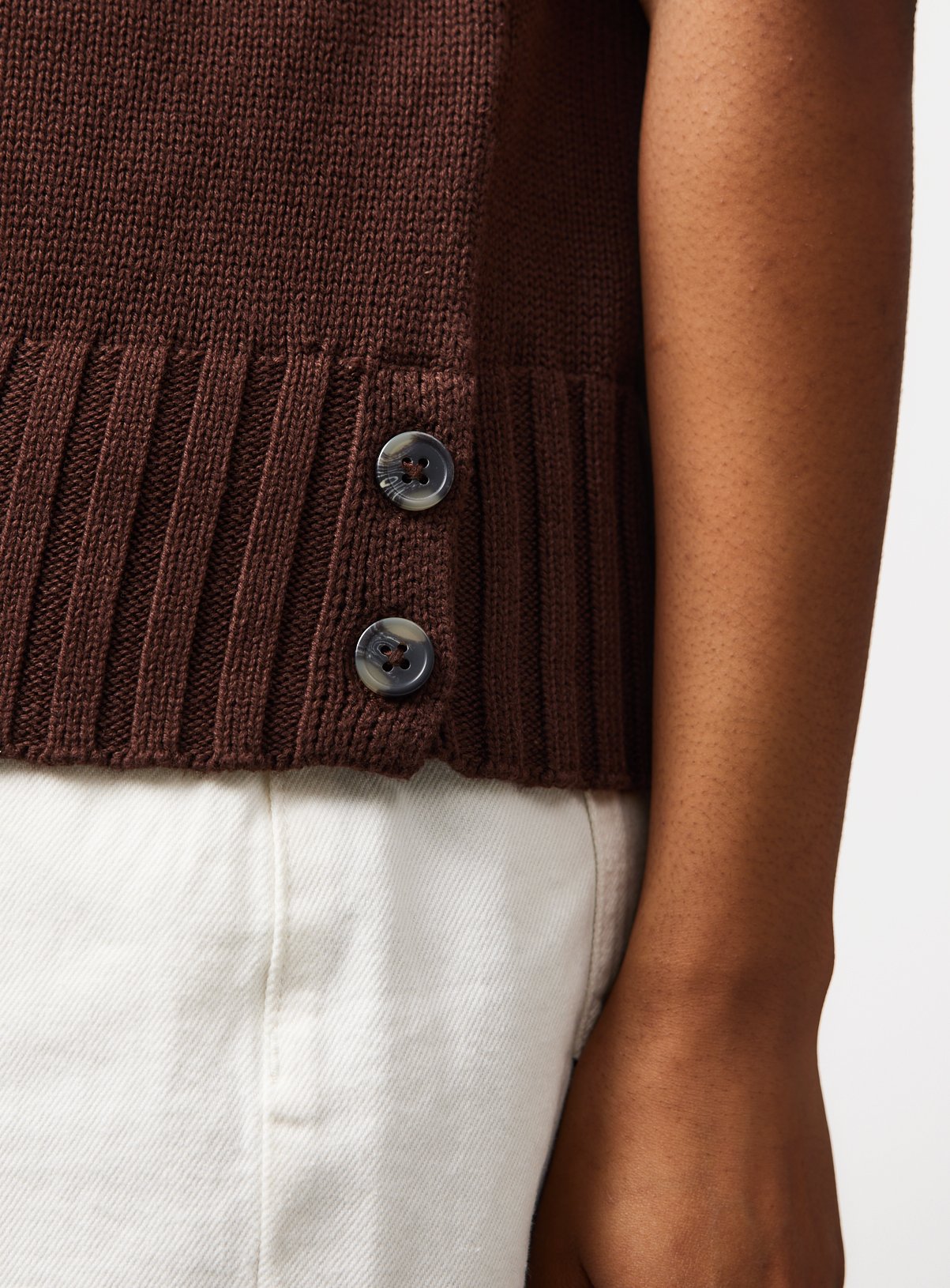 Brown Button Hem Grown On Sleeve Vest M - Image 2 thumbnail