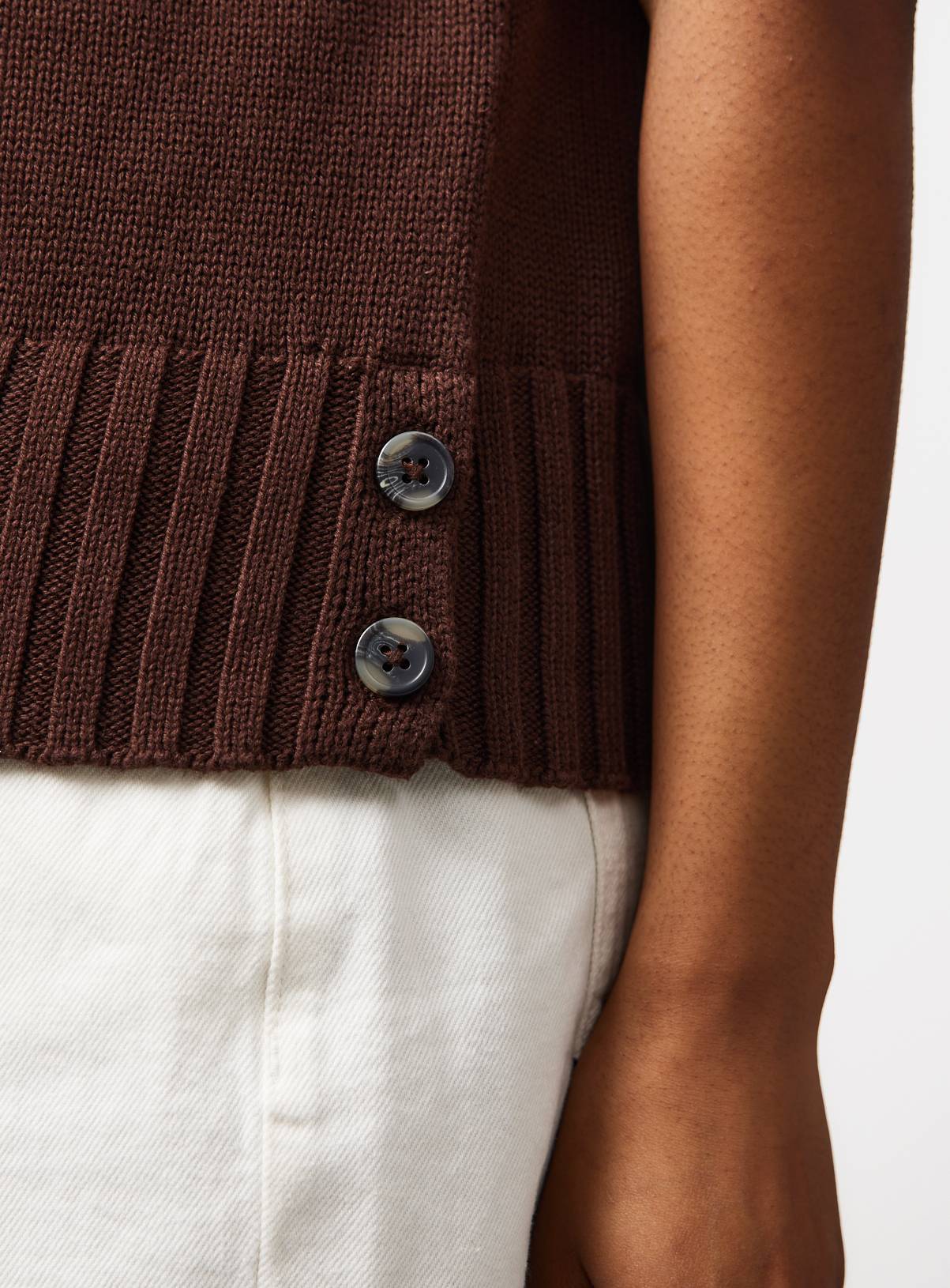 Brown Button Hem Grown On Sleeve Vest M - Image 2