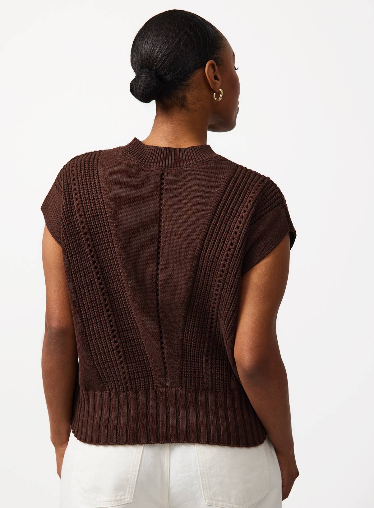 Brown Button Hem Grown On Sleeve Vest M - Image 3