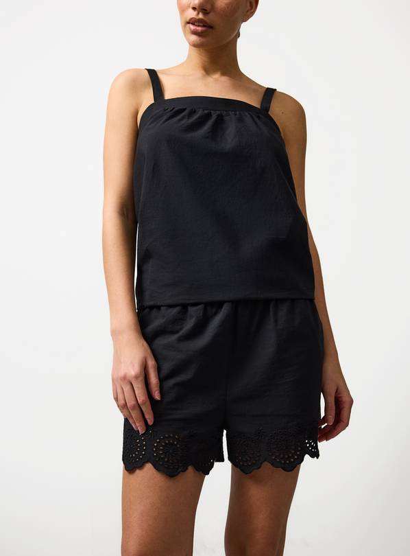 Black Broderie Trim Co-ord Pyjama Shorts 8