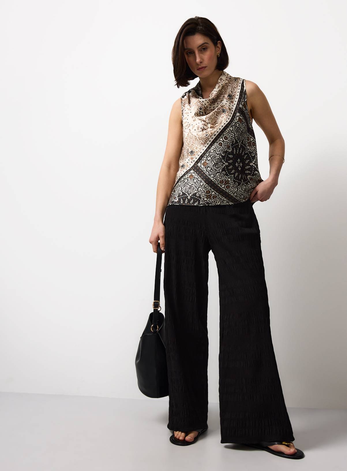 Black Textured Wide Leg Co-ord Trousers 24 - Image 1