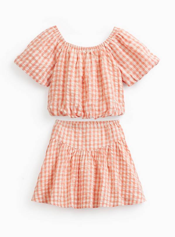 Coral Gingham Balloon Hem Top & Skirt Set 12 years