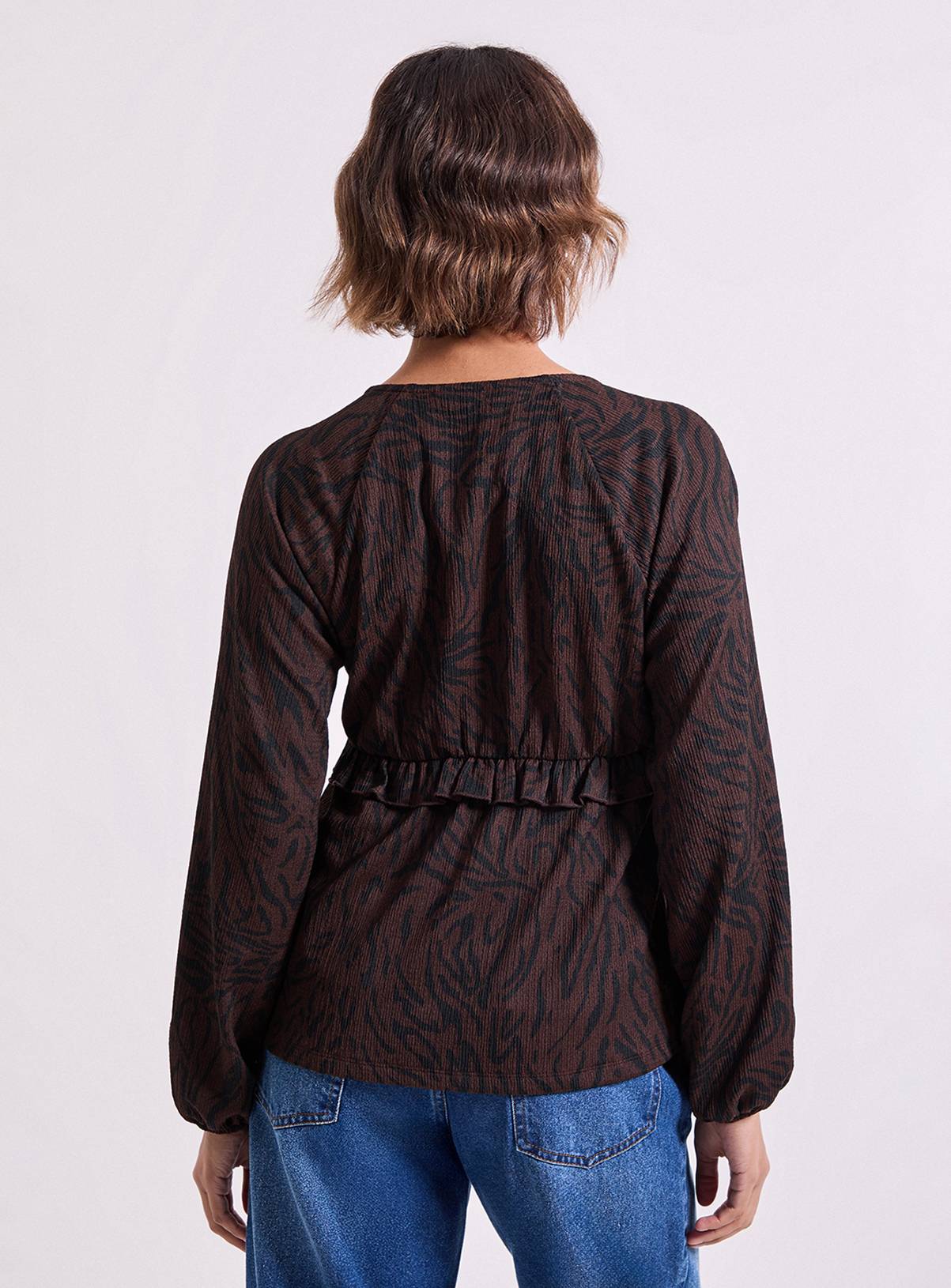 DOROTHY PERKINS Brown Animal Empire Seam Frill Detail Printed Jersey Top 8 - Image 3