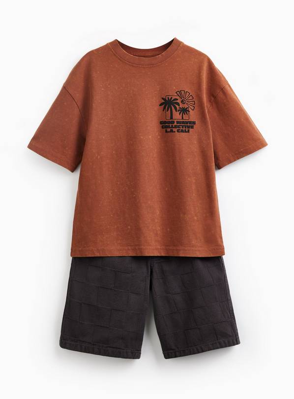 Orange Waves Graphic T-Shirt & Shorts Set 11 years