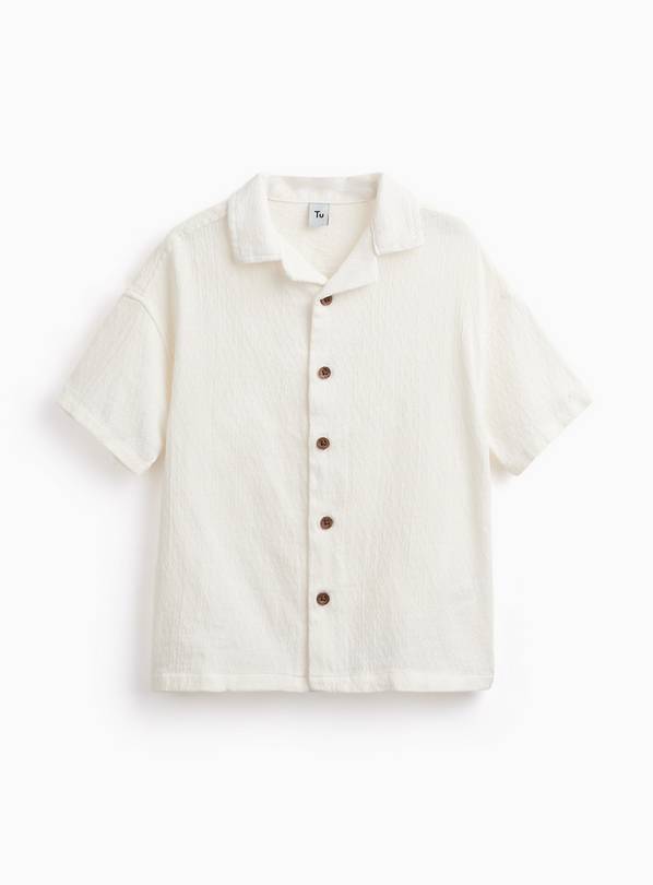 Cream Textured Revere Neck Shirt 7 years