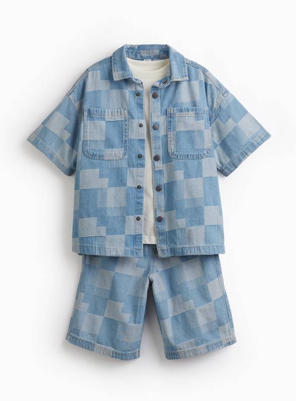 Patchwork Denim Shirt & Shorts 3-Piece Set 9 years