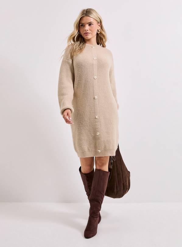 DOROTHY PERKINS Oatmeal Button Down Knitted Dress M