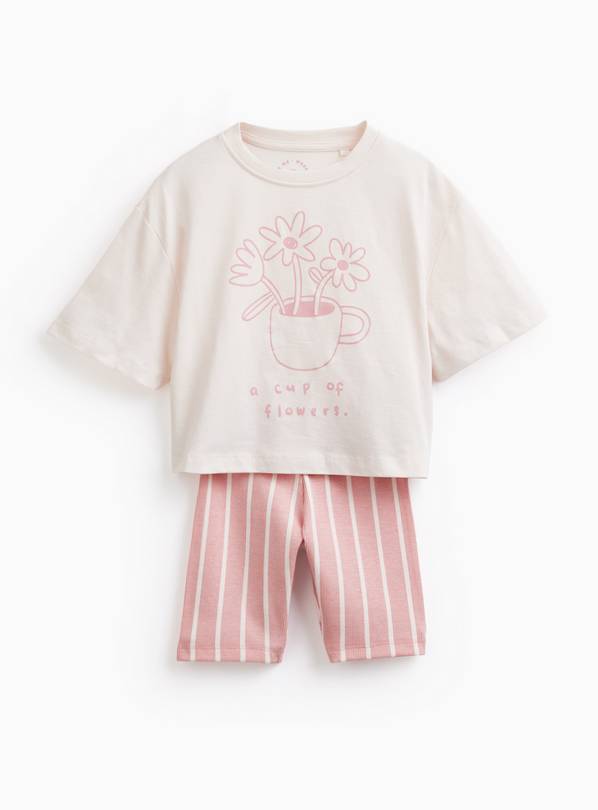 Pink Flower Graphic T-Shirt & Cycle Shorts Set 6-7 years