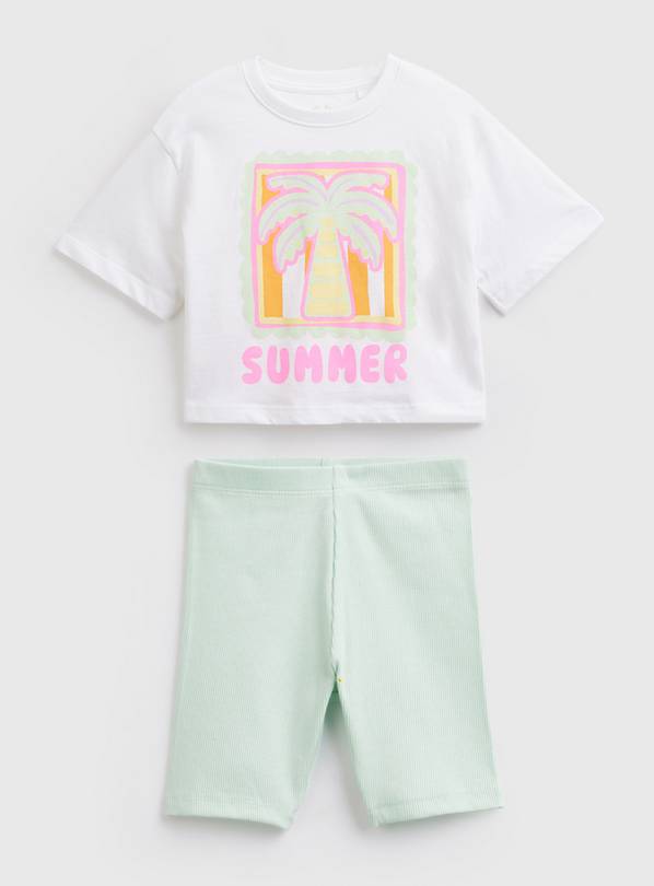 White Summer Graphic T-Shirt & Cycle Shorts Set 6-7 years