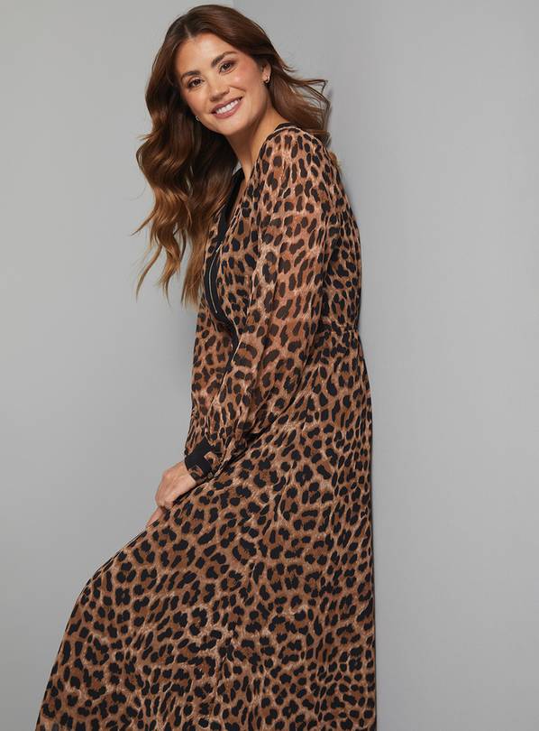 WALLIS Leopard Front Contrast Zip Midi Dress 22