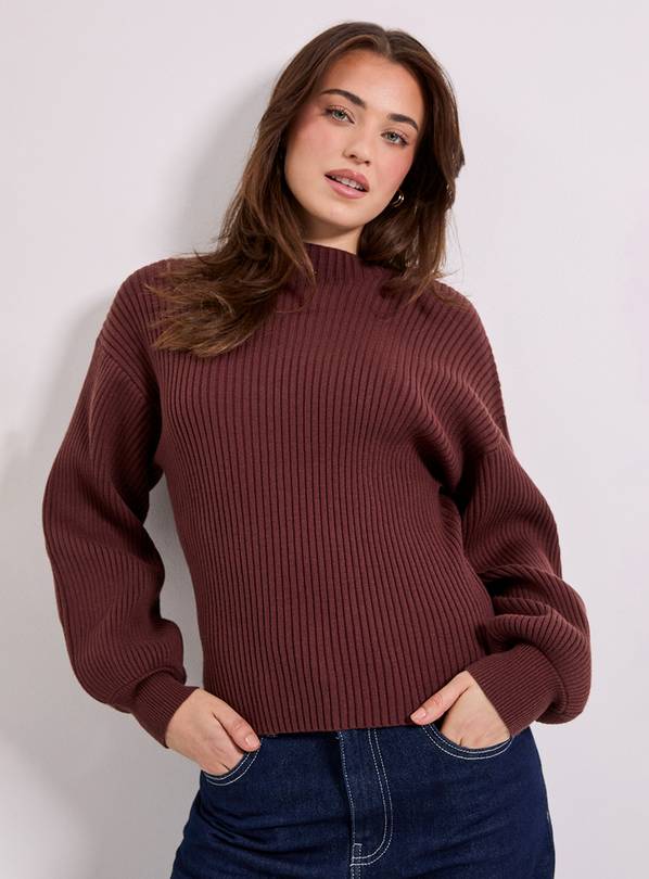 DOROTHY PERKINS Funnel Neck Balloon Sleeve Jumper Chocolate XL