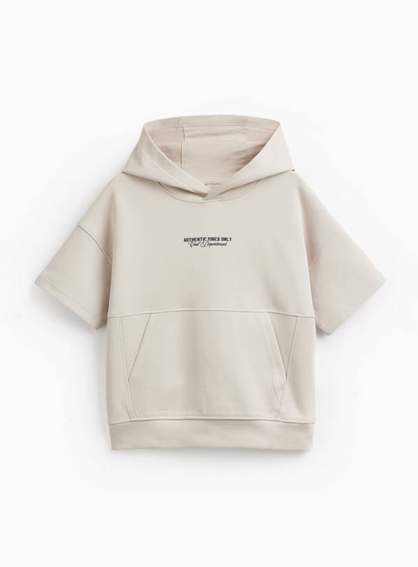 Cream Graphic Print Short Sleeve Hoodie 12 years