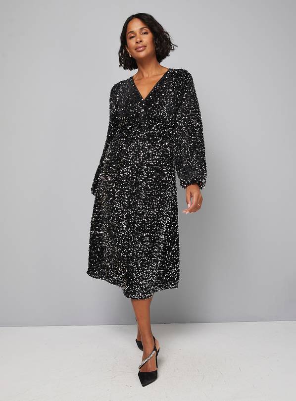 WALLIS Sequin Velvet Twist Midi Dress 22