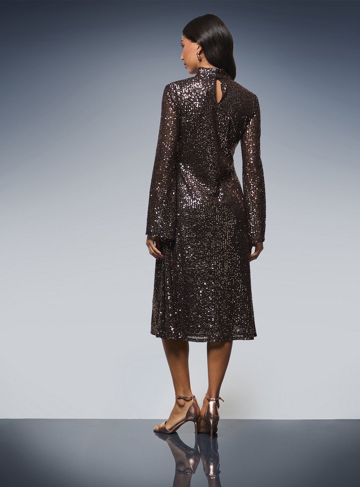 WALLIS High Neck Sequin Midi Dress 16 - Image 3 thumbnail