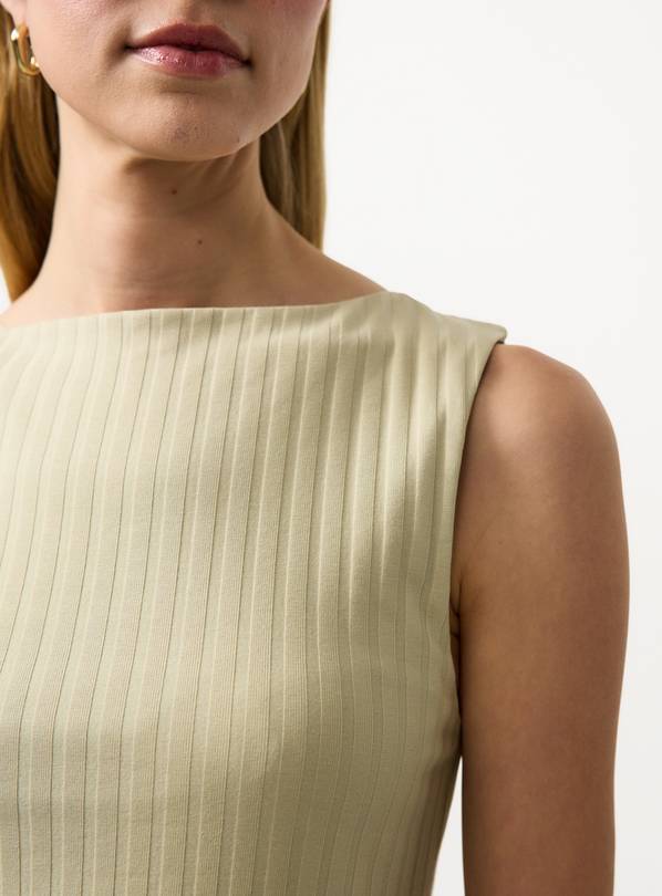 Green Ribbed Boat Neck Tank Top 26