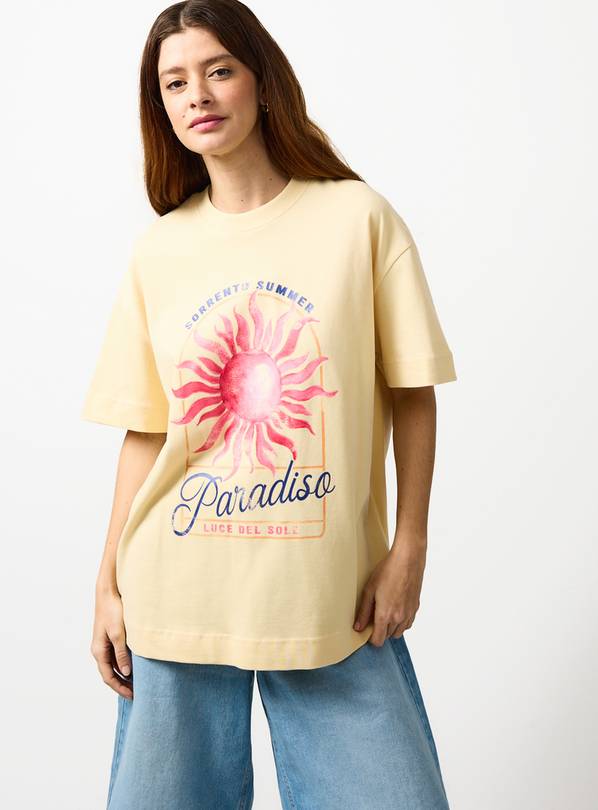 Yellow Paradise Graphic Oversized T-Shirt S