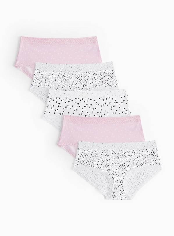 Pink & Mono Print Short Knickers 5 Pack 11-12 years