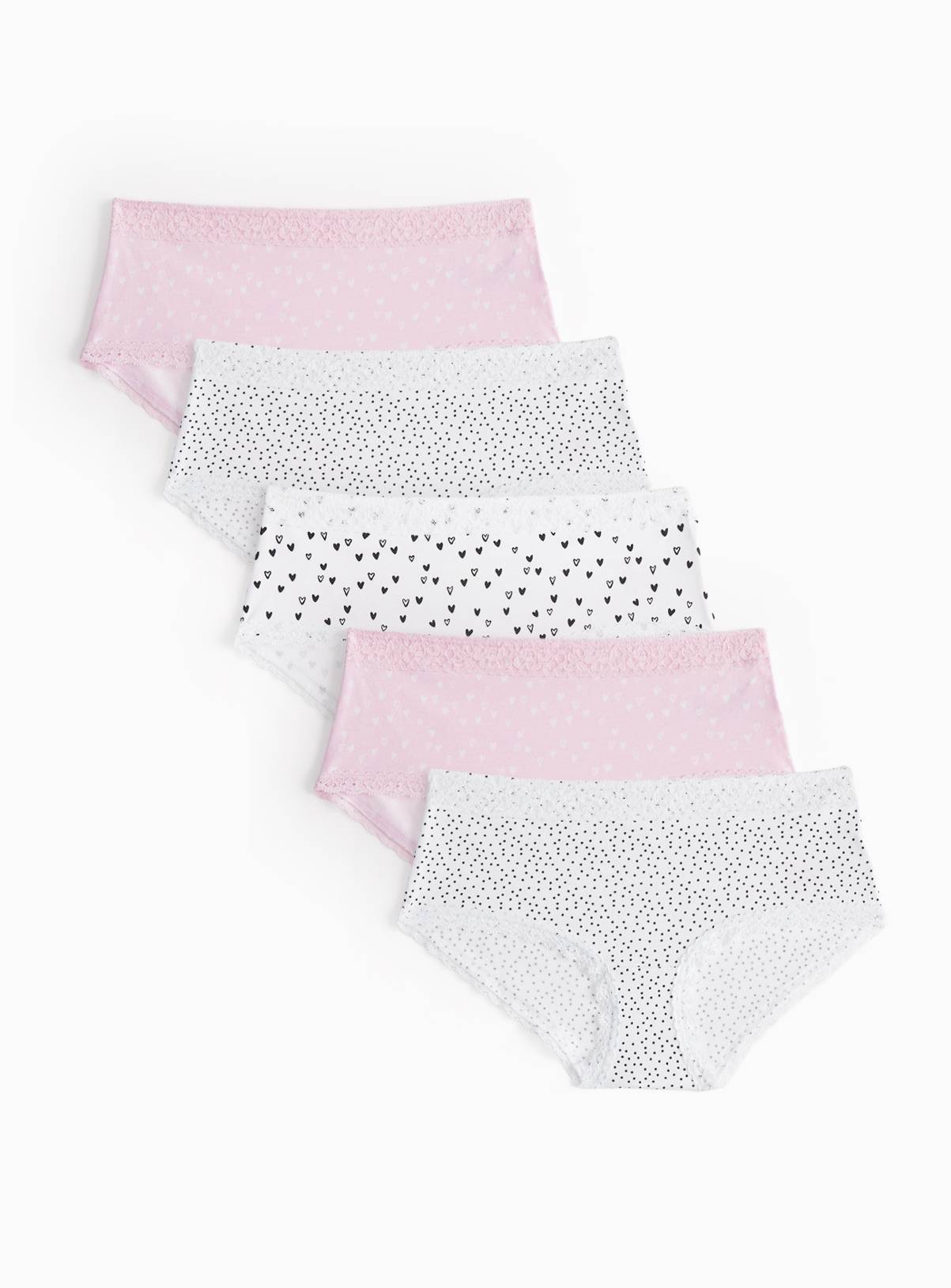 Pink & Mono Print Short Knickers 5 Pack 13-14 years - Image 1