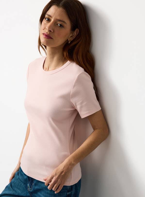 Pink Ribbed Slim Fit T-Shirt 10