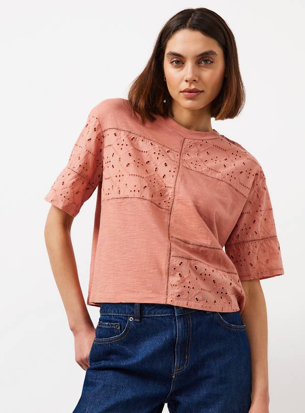 Pink Broderie Detail T-Shirt L