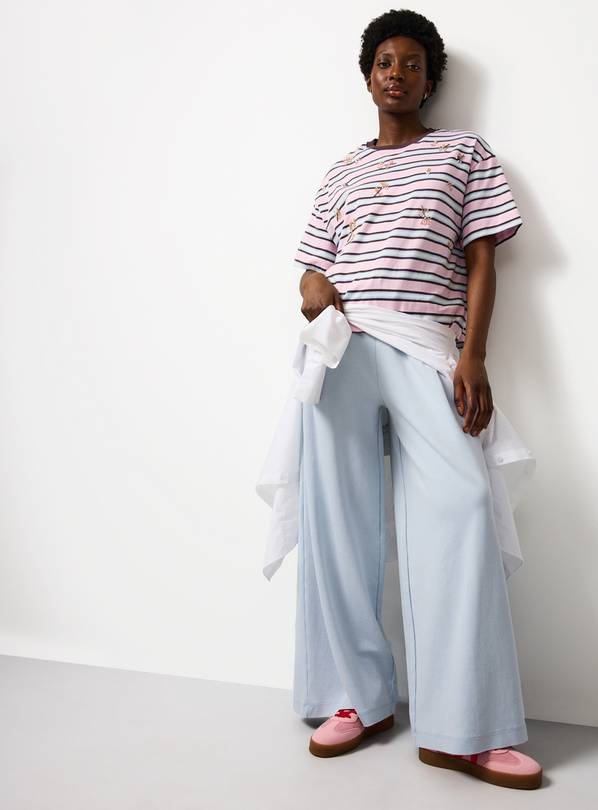 Blue Washed Wide Leg Co-ord Joggers L