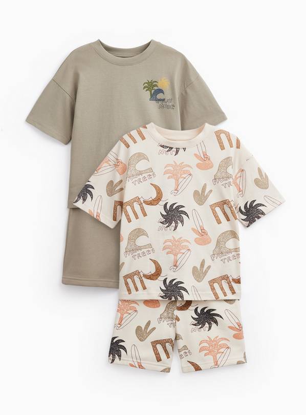 Khaki & Beach Print T-Shirt & Shorts Sets 2 Pack. 5-6 years