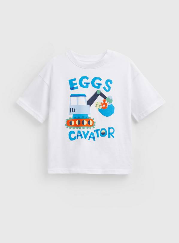 White Eggs Cavator Graphic T-Shirt 6-7 years