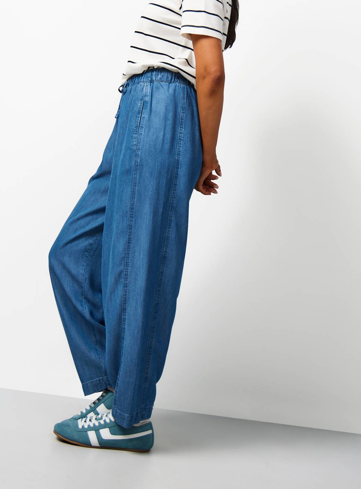 Blue Chambray Barrel Leg Trousers 6 - Image 2