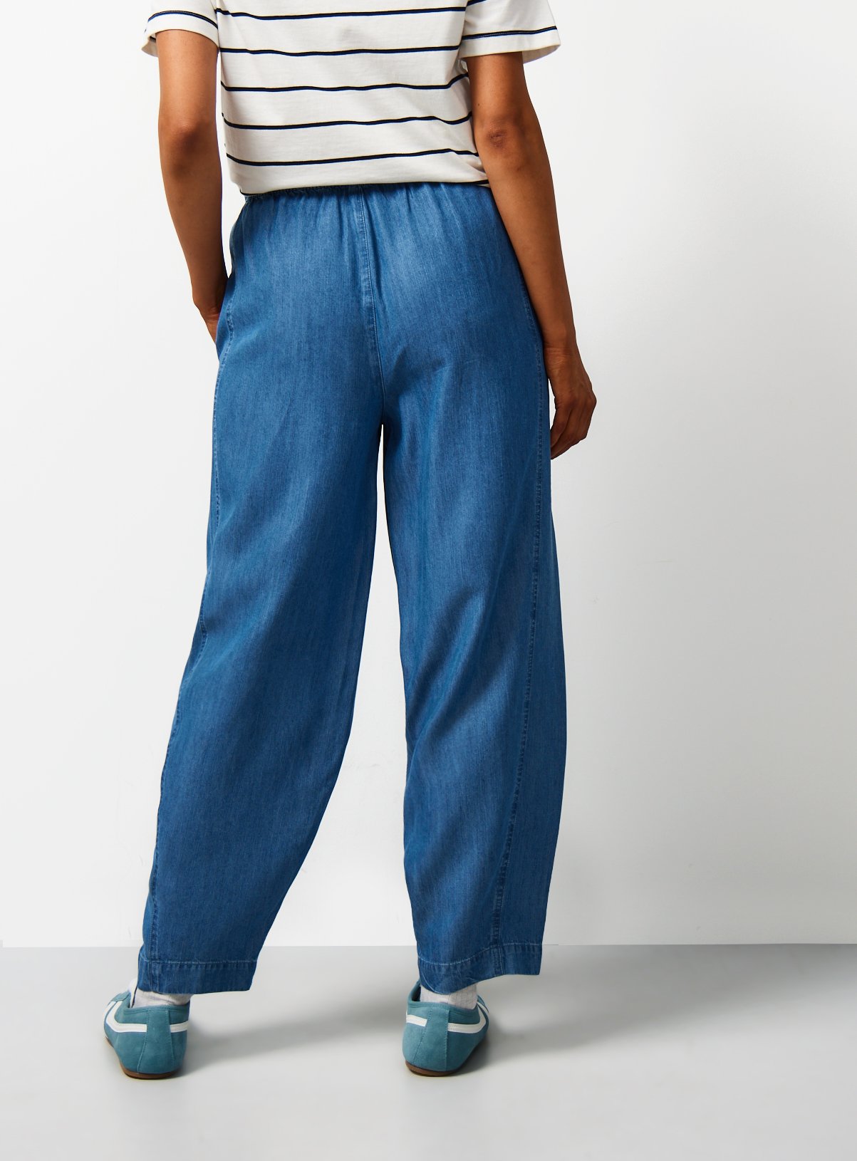 Blue Chambray Barrel Leg Trousers 6 - Image 4 thumbnail