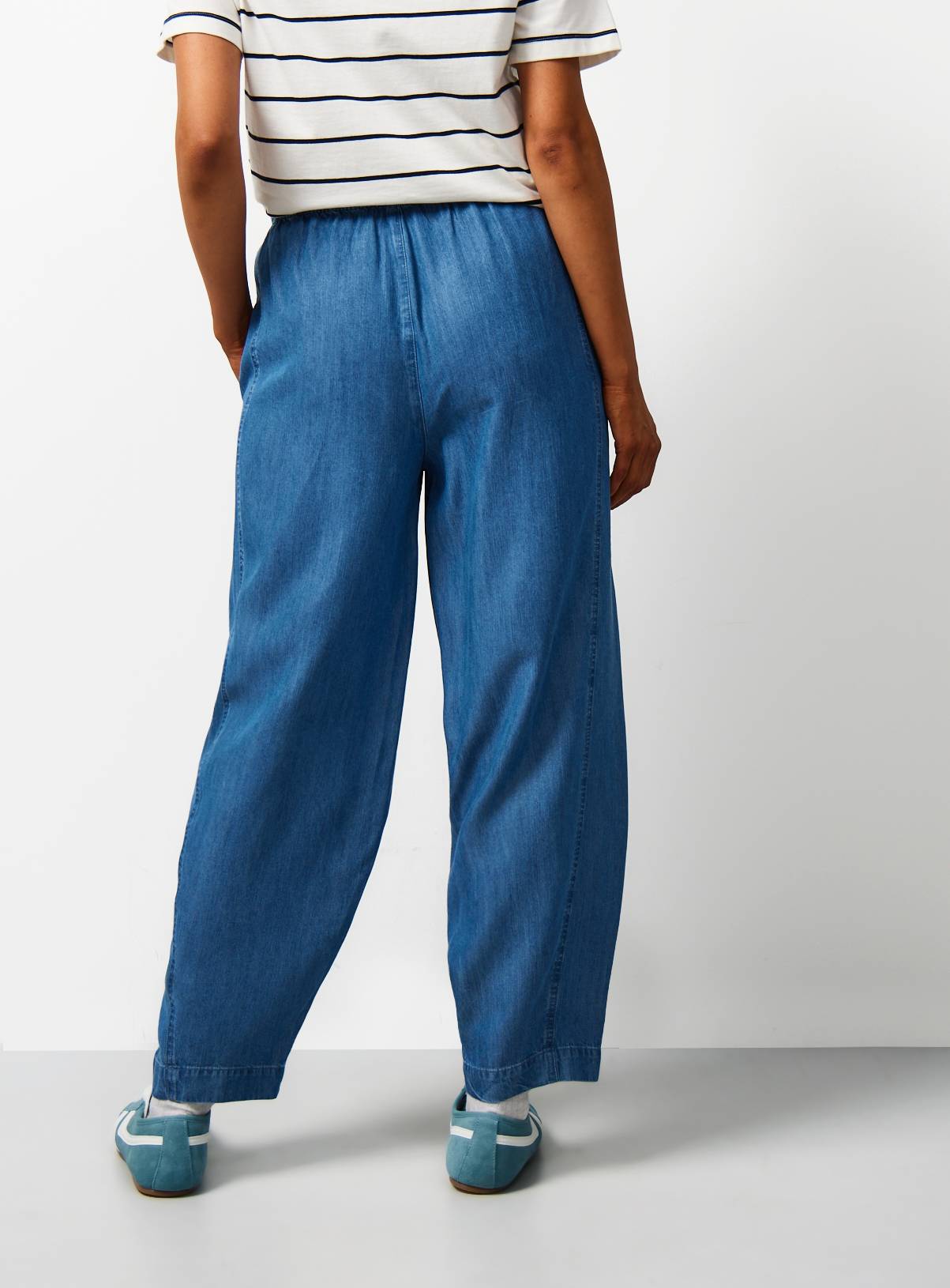 Blue Chambray Barrel Leg Trousers 6 - Image 4