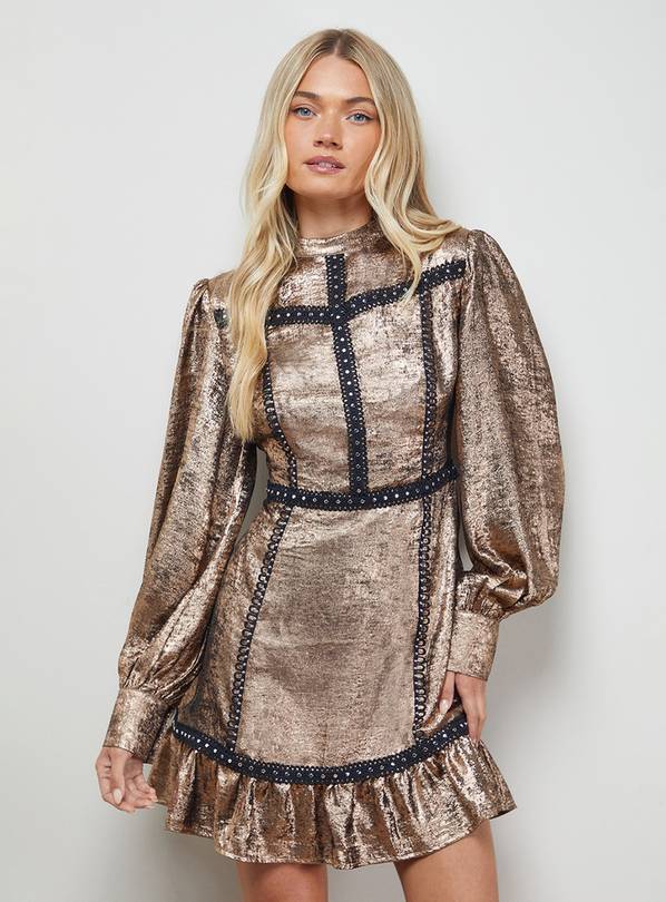 OASIS Stud Trim Long Sleeve High Neck Mini Dress 8