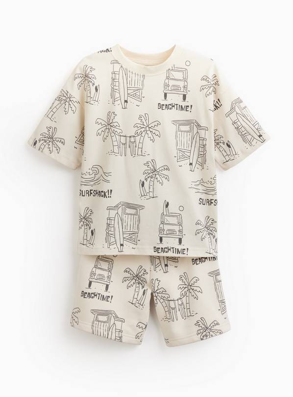 Cream Surfer Print T-Shirt & Shorts Set 2-3 years