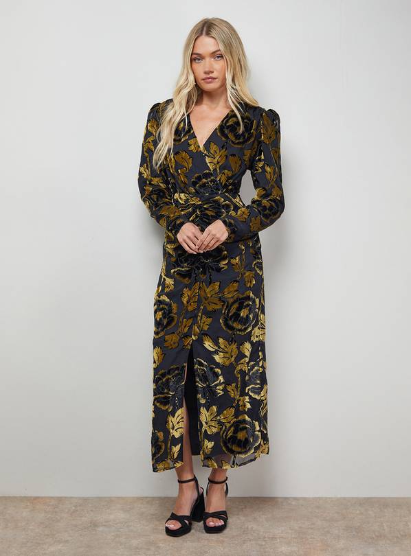 OASIS Floral Shoulder Pad Long Sleeve Midi Dress 18