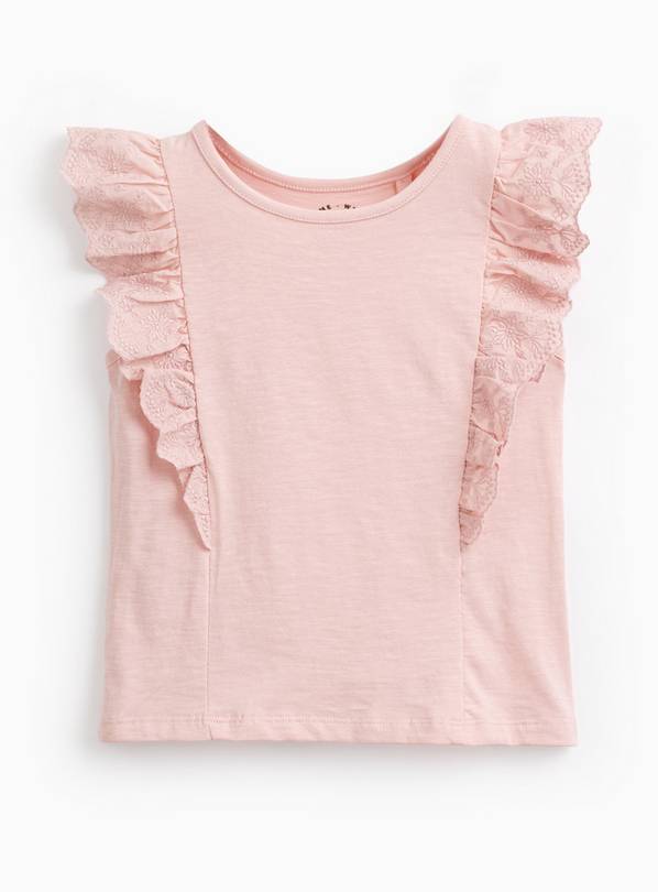 Bright Pink Broderie Detail Frill Sleeve Vest 2-3 years